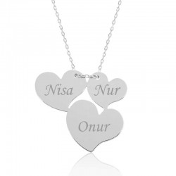 Gümüş Üç Kalp İsimli Bayan Kolye Gümüş Üç Kalp İsimli Bayan Kolye