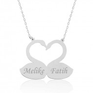 Gümüş Aşık Kuğular Plaka Kolye