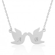 Gümüş Çifte Kumrular Harf Yazılı Kolye Gümüş Çifte Kumrular Harf Yazılı Kolye