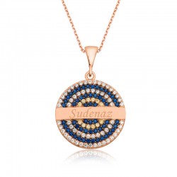Gümüş Rose Mavi Taşlı İsimli Bayan Kolye Gümüş Rose Mavi Taşlı İsimli Bayan Kolye