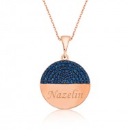 Gümüş Rose Mavi Taşlı İsimli Bayan Kolye Gümüş Rose Mavi Taşlı İsimli Bayan Kolye