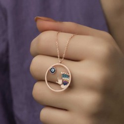 Gümüş Rose Nazarlı El ve Ayak İzi Bayan Kolye Gümüş Rose Nazarlı El ve Ayak İzi Bayan Kolye