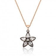 Gümüş Rose Elmas Montür Çiçek Bayan Kolye Gümüş Rose Elmas Montür Çiçek Bayan Kolye