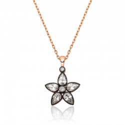 Gümüş Rose Elmas Montür Çiçek Bayan Kolye Gümüş Rose Elmas Montür Çiçek Bayan Kolye