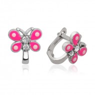 Gümüş Pembe Kelebek Çocuk Küpesi