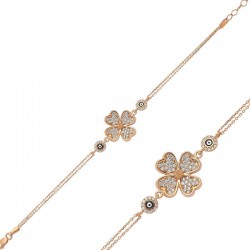 Gümüş Rose Kalpli Yonca Bayan Bileklik Gümüş Rose Kalpli Yonca Bayan Bileklik