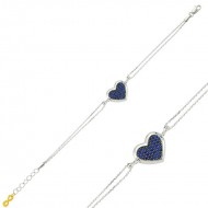 Gümüş Mavi Kalpli Bayan Bileklik Gümüş Mavi Kalpli Bayan Bileklik