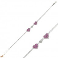 Gümüş Pembe Kalpli Bayan Bileklik Gümüş Pembe Kalpli Bayan Bileklik