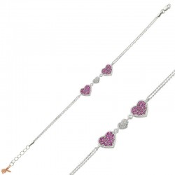 Gümüş Pembe Kalpli Bayan Bileklik Gümüş Pembe Kalpli Bayan Bileklik