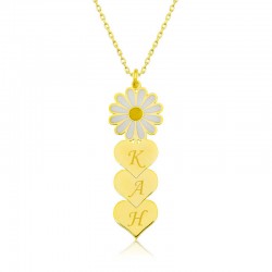 Gümüş Gold Kişiye Özel Kalpli Papatya Kolye Gümüş Gold Kişiye Özel Kalpli Papatya Kolye