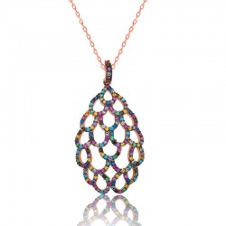 Gümüş Rose Renkli Bayan Kolye Gümüş Rose Renkli Bayan Kolye