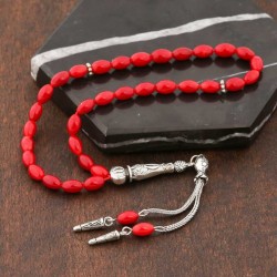 Doğaltaş Metal Püsküllü Mercan Taşı Tesbih Doğaltaş Metal Püsküllü Mercan Taşı Tesbih