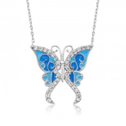 Gümüş Mavi Kelebek Bayan Kolye Gümüş Mavi Kelebek Bayan Kolye
