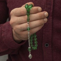 Gümüş Püskül Yeşil Küre Ateş Kehribar Tesbih Gümüş Püskül Yeşil Küre Ateş Kehribar Tesbih