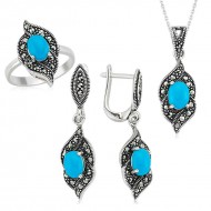 Gümüş Markazit Taşlı Bayan Set Gümüş Markazit Taşlı Bayan Set