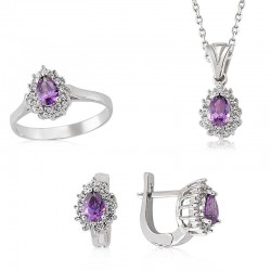 Gümüş Damla Model Mor Taşlı Bayan Yüzük Gümüş Damla Model Mor Taşlı Bayan Yüzük