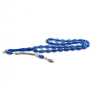 Gümüş Püsküllü Mavi Toz Kehribar Tesbih Gümüş Püsküllü Mavi Toz Kehribar Tesbih