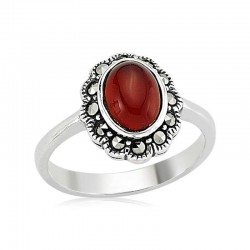 Gümüş Markazit Taşlı Akik Bayan Yüzük Gümüş Markazit Taşlı Akik Bayan Yüzük