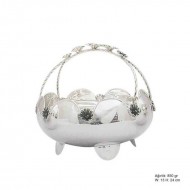 Çiçek Motifli Gümüş Sepet