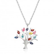 Gümüş Renkli Nazarlı Hayat Ağacı Bayan Kolye Gümüş Renkli Nazarlı Hayat Ağacı Bayan Kolye