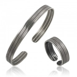 Gümüş Çizgi Desenli Bileklik Ve Yüzük Set Gümüş Çizgi Desenli Bileklik Ve Yüzük Set