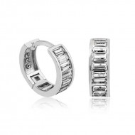 Gümüş Baget Taşlı Halka Küpe Gümüş Baget Taşlı Halka Küpe