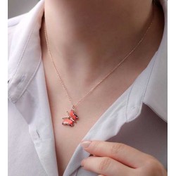 Gümüş Rose Kırmızı Kelebek Kolye Gümüş Rose Kırmızı Kelebek Kolye