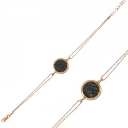 Gümüş Rose Siyah Taşlı Yuvarlak Bileklik