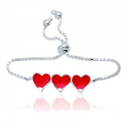 Gümüş Kırmızı Üç Kalp Çocuk Bileklik Gümüş Kırmızı Üç Kalp Çocuk Bileklik
