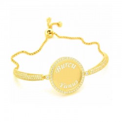 Gümüş Gold İsimli Kişiye Özel Taşlı Bayan Bileklik Gümüş Gold İsimli Kişiye Özel Taşlı Bayan Bileklik