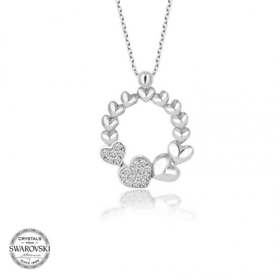 Peraland - Swarovski Taşlı Gümüş Çember Kalp Bayan Kolye Swarovski Taşlı Gümüş Çember Kalp Bayan Kolye
