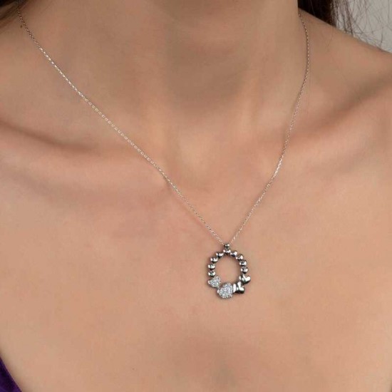 Peraland - Swarovski Taşlı Gümüş Çember Kalp Bayan Kolye Swarovski Taşlı Gümüş Çember Kalp Bayan Kolye