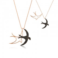 Gümüş Rose Kırlangıç Çifti Bayan Kolye Gümüş Rose Kırlangıç Çifti Bayan Kolye