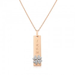 Gümüş Rose Yonca Desenli Plaka Kolye