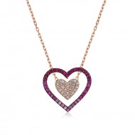 Gümüş Rose İki Kalp Bayan Kolye Gümüş Rose İki Kalp Bayan Kolye