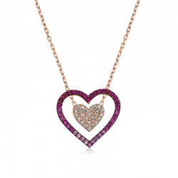 Gümüş Rose İki Kalp Bayan Kolye Gümüş Rose İki Kalp Bayan Kolye