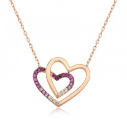 Gümüş Rose İki Kalp Bayan Kolye Gümüş Rose İki Kalp Bayan Kolye