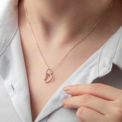 Gümüş Rose İki Kalp Bayan Kolye Gümüş Rose İki Kalp Bayan Kolye