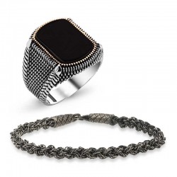 Gümüş Yüzük Ve Kazaziye Bileklik Erkek Takı Kombin Gümüş Yüzük Ve Kazaziye Bileklik Erkek Takı Kombin