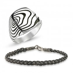 Gümüş Yüzük Ve Kazaz Bileklik Erkek Takı Kombin Gümüş Yüzük Ve Kazaz Bileklik Erkek Takı Kombin