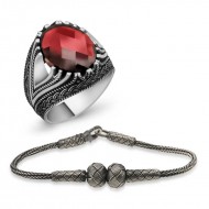 Gümüş Yüzük Ve Kazaz Bileklik Erkek Takı Kombin Gümüş Yüzük Ve Kazaz Bileklik Erkek Takı Kombin