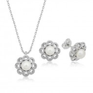 Gümüş İncili Çiçek Bayan Set Gümüş İncili Çiçek Bayan Set