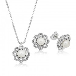Gümüş İncili Çiçek Bayan Set Gümüş İncili Çiçek Bayan Set