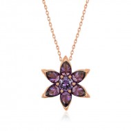 ​Gümüş Rose Mor Çiçek Kolye