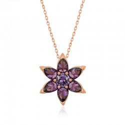 ​Gümüş Rose Mor Çiçek Kolye