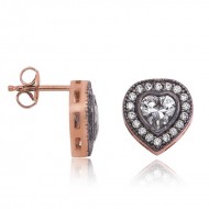 Gümüş Elmas Montür Kalpli Bayan Küpe Gümüş Elmas Montür Kalpli Bayan Küpe