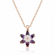 Gümüş Rose Mor Lotus Çiçeği Kolye Gümüş Rose Mor Lotus Çiçeği Kolye