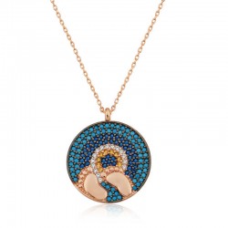 Gümüş Rose Nazarlı Bebek Ayak İzi Bayan Kolye Gümüş Rose Nazarlı Bebek Ayak İzi Bayan Kolye