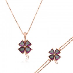 Gümüş Mistik Topaz Yonca Bayan Set Gümüş Mistik Topaz Yonca Bayan Set