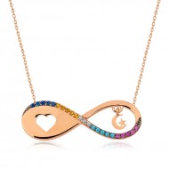 Gümüş Sonsuzluk Kalp Ve Ay Yıldız Bayan Kolye